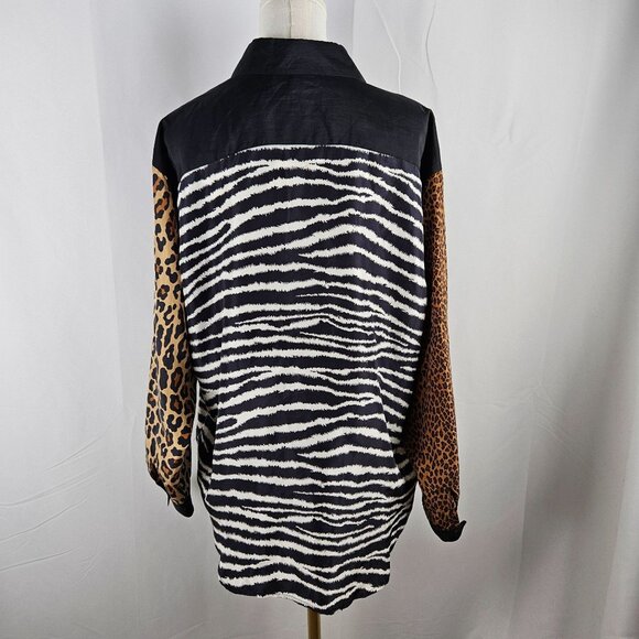 Preston & York Silk Blouse Small Mixed Animal Prints Leopard Zebra Maximalist - Picture 4 of 9